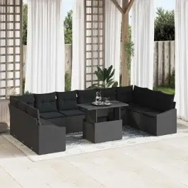 Sodo Sofų Rinkinys Su Pagalve 11 Pcs Juoda 100 X 55 X 73 Cm