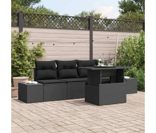 5 Daļu Dārza Dīvānu Komplekts Ar Spilveniem Melns Polyratans Vidaxl