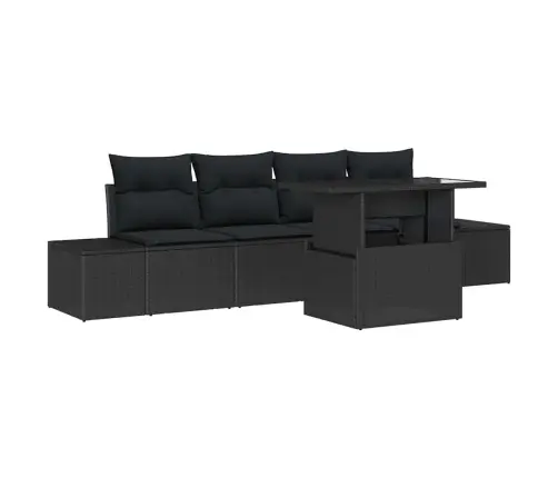 5 Daļu Dārza Dīvānu Komplekts Ar Spilveniem Melns Polyratans Vidaxl