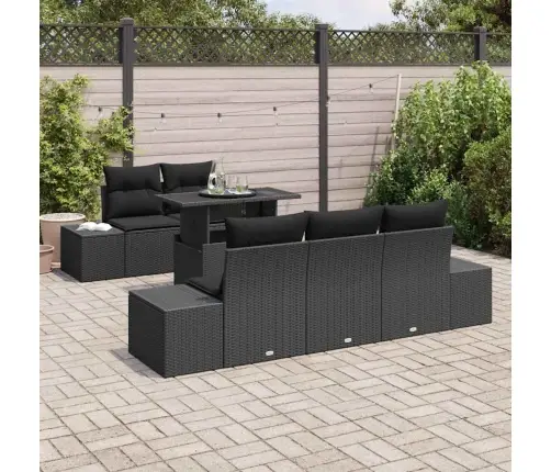 Sodo Sofų Rinkinys Su Pagalve Su Saugykla 6 Pcs Juoda