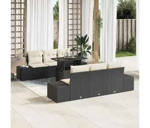 7 Daļu Dārza Dīvānu Komplekts Ar Spilveniem Melnā Poliratanā Vidaxl