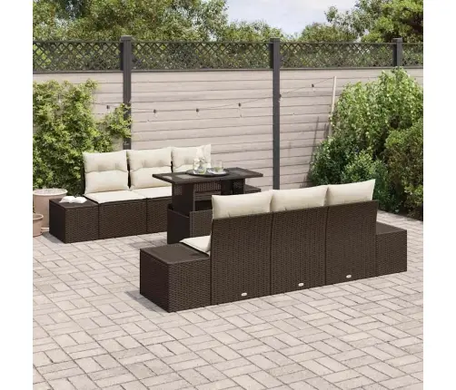 7 Daļu Dārza Dīvānu Komplekts Ar Spilveniem Brūna Poliratanā Vidaxl