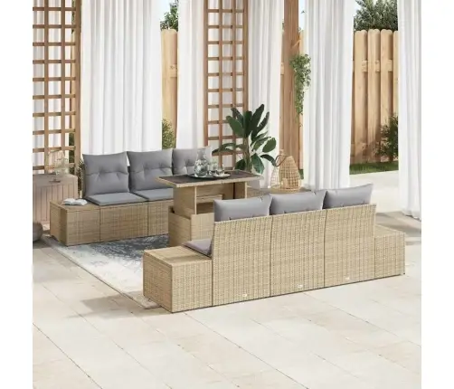 7 Daļu Dārza Dīvānu Komplekts Ar Spilveniem Bēšā Poli-Ratā Vidaxl