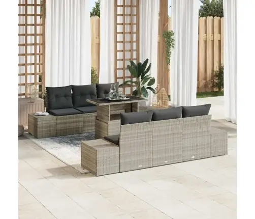 7 Daļu Dārza Dīvānu Komplekts Ar Spilveniem, Gaiši Pelēks, Polyratans Vidaxl