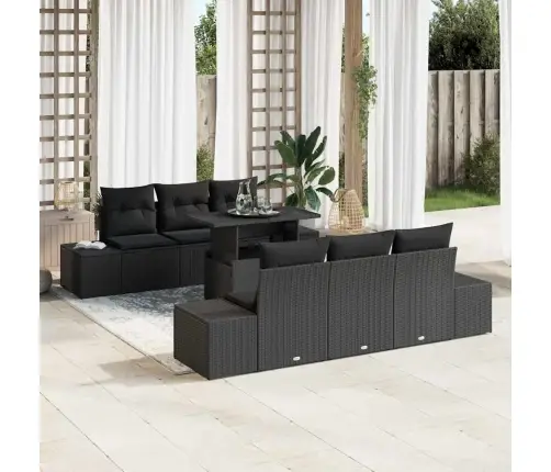 7 Daļīgu Dārza Dīvānu Komplekts Ar Spilveniem Melna Poli Rotangpalma Vidaxl