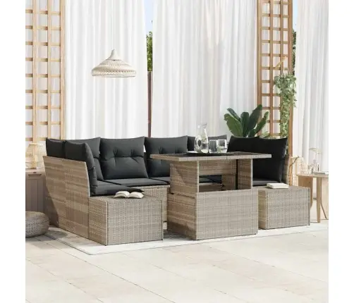 7 Daļu Dārza Dīvānu Komplekts Ar Spilveniem Gaismas Pelēkā Poliratanā Vidaxl