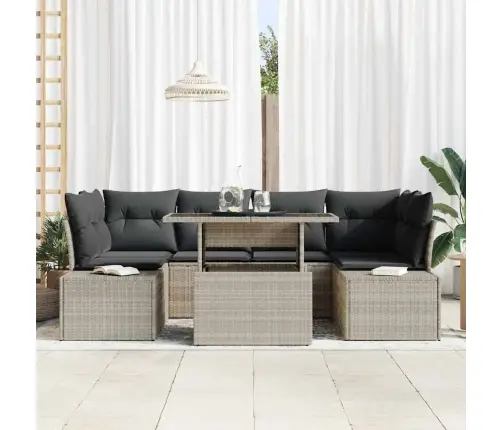 7 Daļu Dārza Dīvānu Komplekts Ar Spilveniem Gaismas Pelēkā Poliratanā Vidaxl