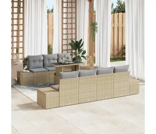 Sodo Sofų Rinkinys Su Pagalve 8 Pcs Bežinė Ir Šviesiai Pilka