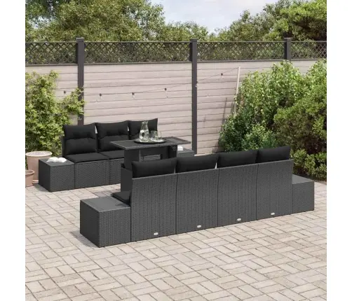 8 Gabalu Dārza Dīvānu Komplekts Ar Spilveniem Melns Poli Rattan Vidaxl