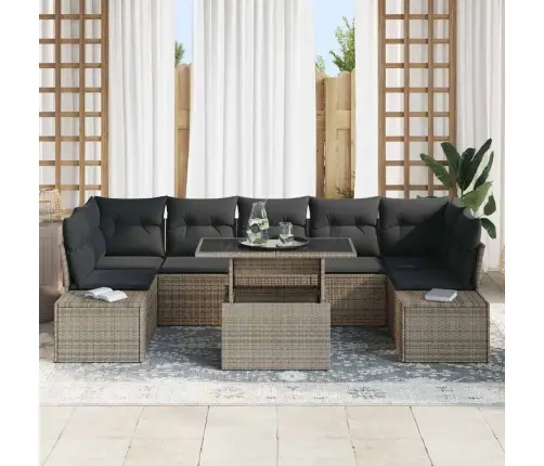 8 Daļu Dārza Dīvānu Komplekts Ar Spilveniem Pelēkā Polietilēna Rotangpalma Vidaxl