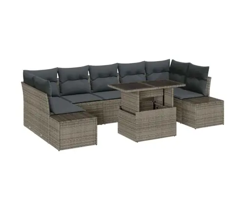 8 Daļu Dārza Dīvānu Komplekts Ar Spilveniem Pelēkā Polietilēna Rotangpalma Vidaxl