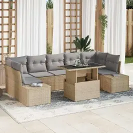 Dārza Dīvānu Komplekts Ar Spilvenu 8 Pcs Bēša Un Gaiši Pelēka Vidaxl