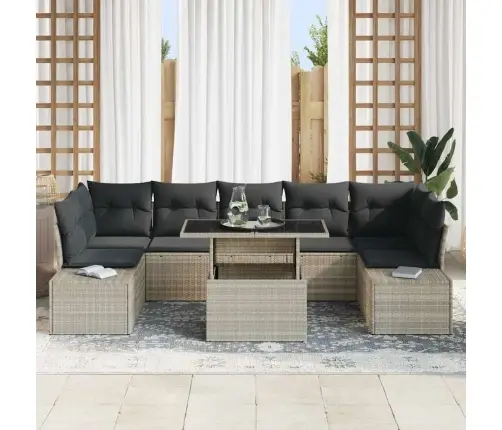 8 Daļu Dārza Dīvānu Komplekts Ar Spilveniem Gaiši Pelēks Poliratan Vidaxl