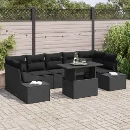 Dārza Dīvānu Komplekts Ar Spilvenu 8 Pcs Melna 100 X 55 X 73 Cm Vidaxl