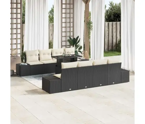 7 Gabalu Dārza Dīvānu Komplekts Ar Spilveniem Melnā Polietilēna Rotangpalma Vidaxl