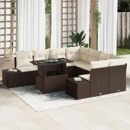 Dārza Dīvānu Komplekts 9 Pcs Brūns Un Krēma 100 X 55 X 73 Cm Vidaxl