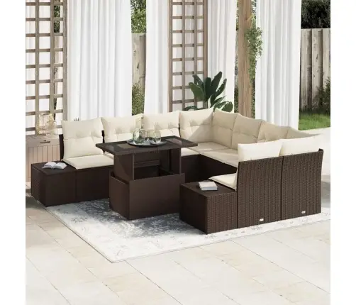 9 Gab. Dārza Dīvānu Komplekts Ar Spilveniem Brūnā Polyrattanā Vidaxl