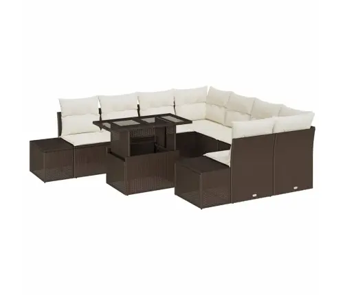 9 Gab. Dārza Dīvānu Komplekts Ar Spilveniem Brūnā Polyrattanā Vidaxl