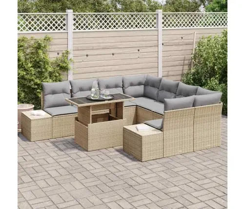 9 Daļu Dārza Dīvānu Komplekts Ar Spilveniem Bēšs Polirāts Vidaxl