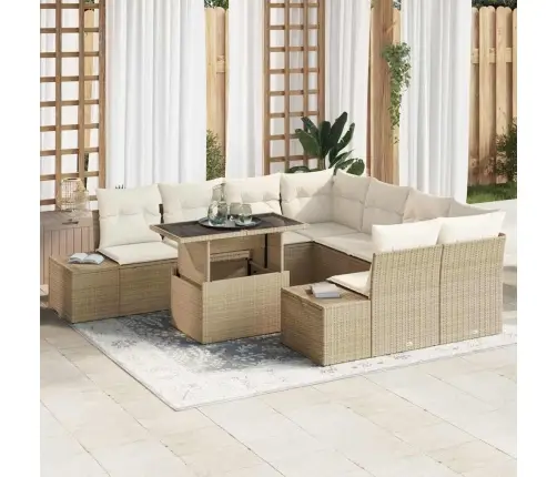 9 Gabalu Dārza Dīvānu Komplekts Ar Spilveniem Bēšā Poliratānā Vidaxl