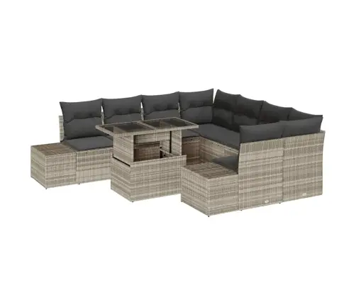 9 Daļu Dārza Dīvānu Komplekts Ar Spilveniem Gaiši Pelēkā Polirattanā Vidaxl