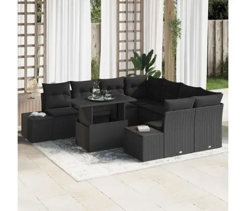 9 Daļu Dārza Dīvānu Komplekts Ar Spilveniem Melnā Poliratanā Vidaxl