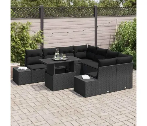 9 Daļu Dārza Dīvānu Komplekts Ar Spilveniem Melnā Poliratanā Vidaxl