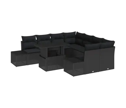 9 Daļu Dārza Dīvānu Komplekts Ar Spilveniem Melnā Poliratanā Vidaxl
