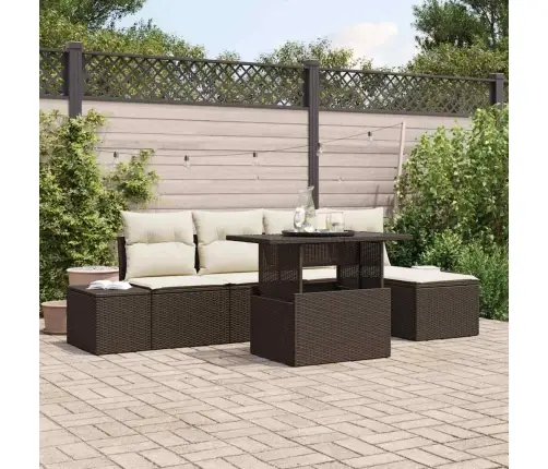 Sodo Sofų Rinkinys Su Saugykla 6 Pcs Ruda Poli Ratanas