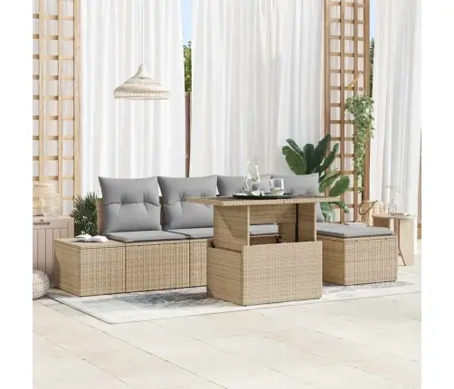 Sodo Sofų Rinkinys Su Saugykla 6 Pcs Smėlio Poli Ratanas