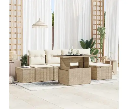 6 Daļu Dārza Dīvānu Komplekts Ar Spilveniem, Bēšs Poliratans Vidaxl