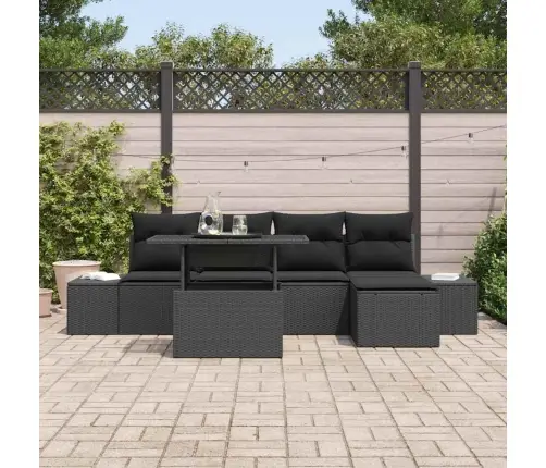 Sodo Sofų Rinkinys Su Saugykla 6 Pcs Juoda Poli Ratanas