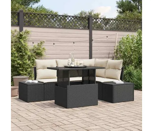 5 Daļu Dārza Dīvānu Komplekts Ar Spilveniem Melnā Poliratangā Vidaxl