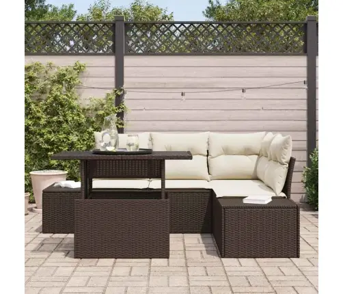 5 Daļu Dārza Dīvānu Komplekts Ar Spilveniem Brūnā Polietilēna Rotangpalma Vidaxl