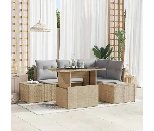 Dārza Dīvānu Komplekts Ar Spilvenu 5 Pcs Bēša Poliratāns Vidaxl