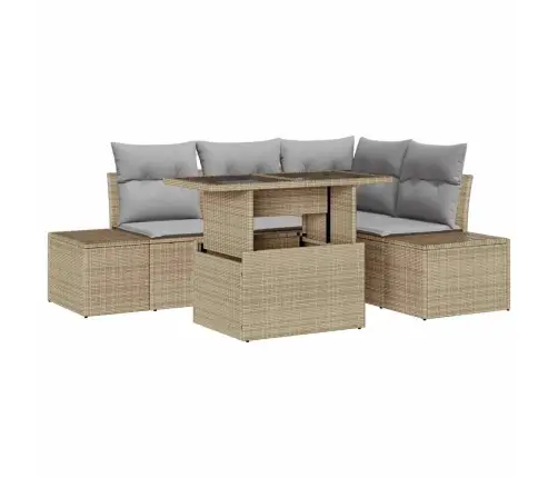 Dārza Dīvānu Komplekts Ar Spilvenu 5 Pcs Bēša Poliratāns Vidaxl