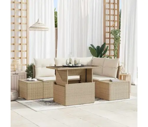 5 Daļu Dārza Dīvānu Komplekts Ar Bēšiem Spilveniem Vidaxl