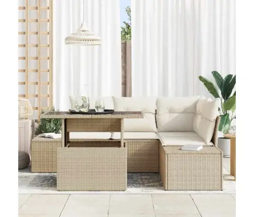 5 Daļu Dārza Dīvānu Komplekts Ar Bēšiem Spilveniem Vidaxl