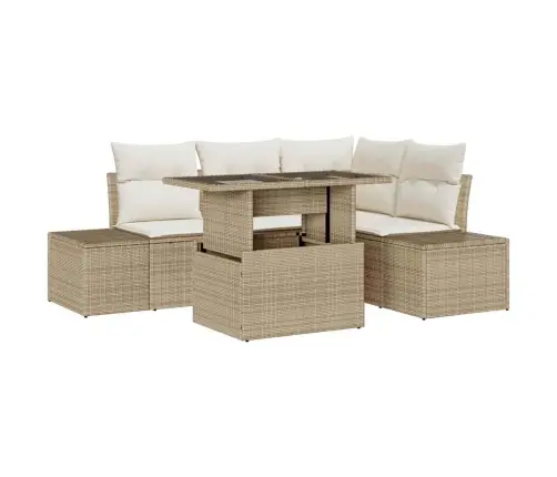 5 Daļu Dārza Dīvānu Komplekts Ar Bēšiem Spilveniem Vidaxl