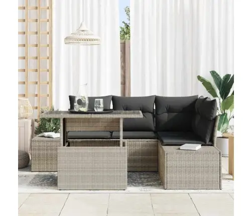 5 Ērti Dārza Dīvānu Komplekts Ar Spilveniem Gaisā Pelēkā Polyratānā Vidaxl