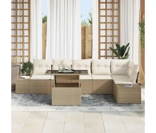 7 Daļu Dārza Dīvānu Komplekts Ar Bēšiem Spilveniem Vidaxl