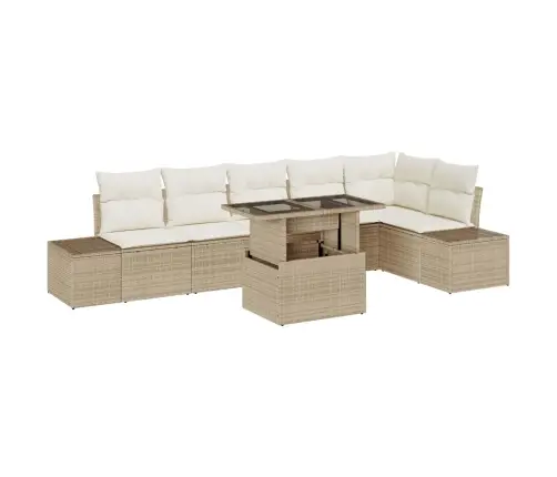 7 Daļu Dārza Dīvānu Komplekts Ar Bēšiem Spilveniem Vidaxl