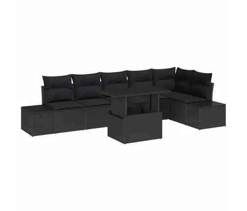 7 Daļu Dārza Dīvāna Komplekts Ar Spilveniem, Melns Poliratanis Vidaxl