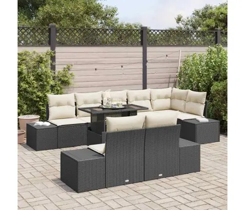 9 Gabalu Dārza Dīvānu Komplekts Ar Spilveniem Melnā Poliratanā Vidaxl