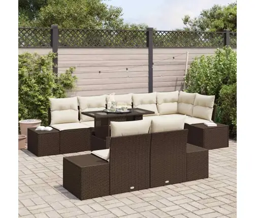 Sodo Sofų Rinkinys Su Saugykla 9 Pcs Ruda Poli Ratanas