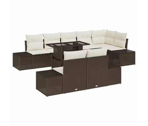 Sodo Sofų Rinkinys Su Saugykla 9 Pcs Ruda Poli Ratanas