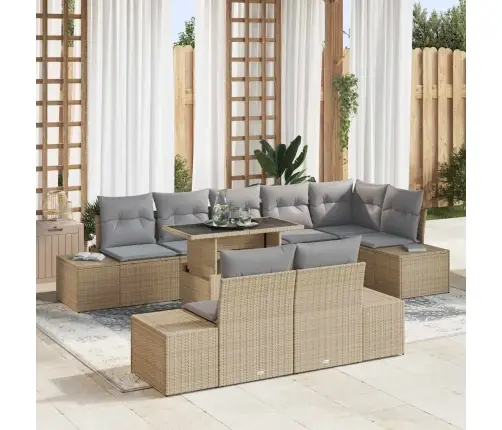 Dārza Dīvānu Komplekts 9 Pcs Bēša Poliūtu Rotangpalma Vidaxl