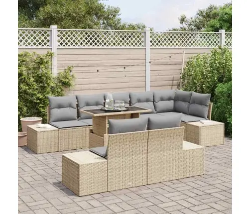 Dārza Dīvānu Komplekts 9 Pcs Bēša Poliūtu Rotangpalma Vidaxl