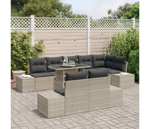 9 Gabalu Dārza Dīvānu Komplekts Ar Spilveniem Gaiši Pelēks Poliratans Vidaxl