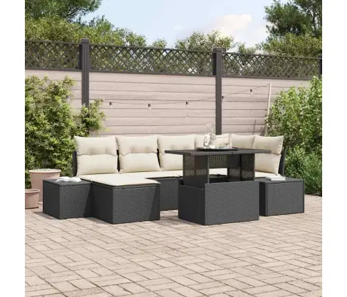 7 Daļu Dārza Dīvānu Komplekts Ar Spilveniem Melnā Polietilēna Rotangpalmas Vidaxl